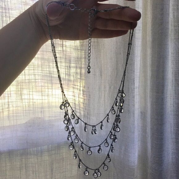 Triple layer crystal drop boho necklace - Picture 2 of 4